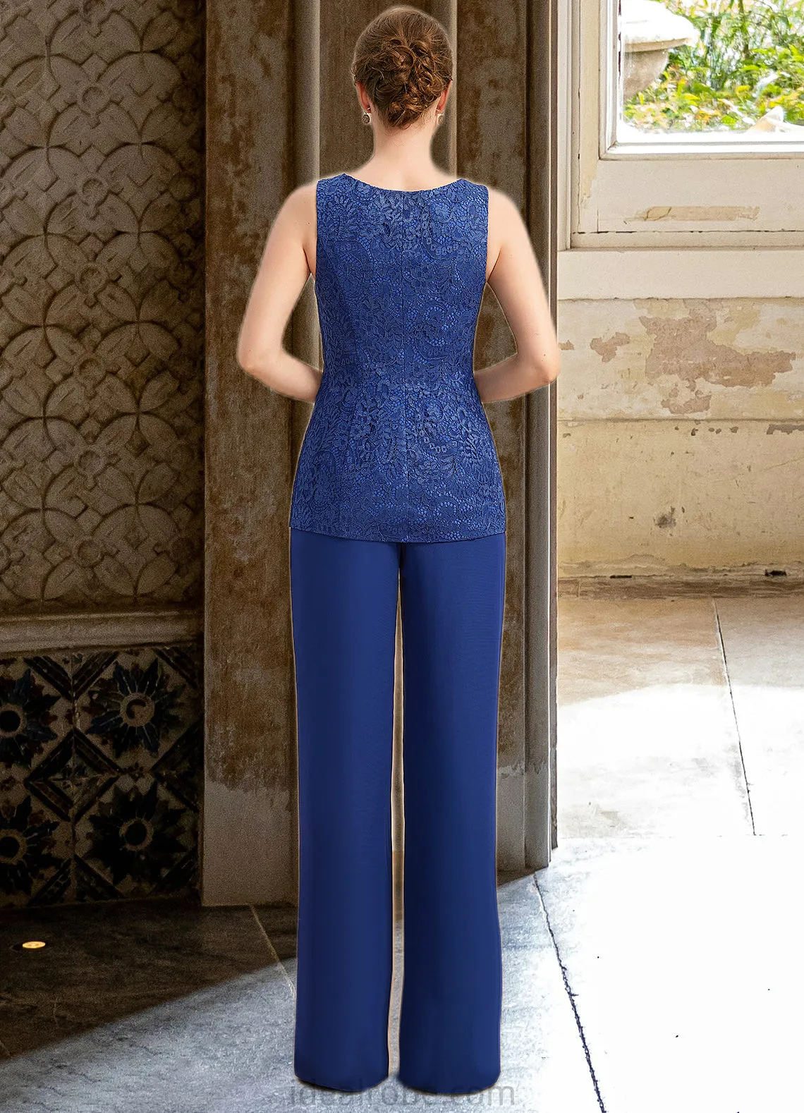 Adalyn Jumpsuit/Pantsuit Separates Scoop Floor-Length Chiffon Lace Mother of the Bride Dress STKP0021703