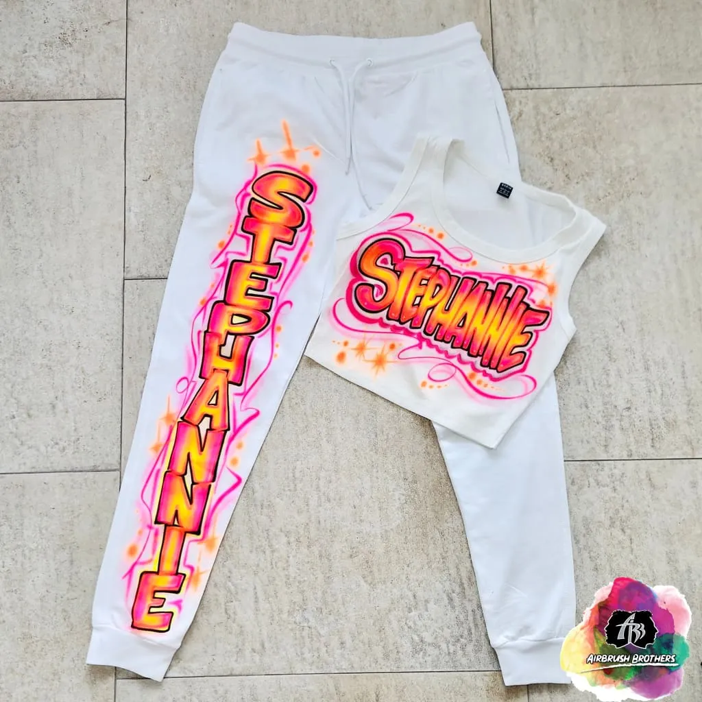 Airbrush Neon Color Crop Top And Jogger Set