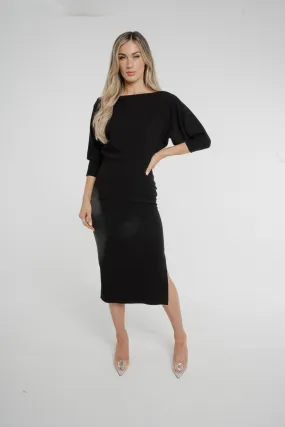 Alana Off Shoulder Midi Dress In Black