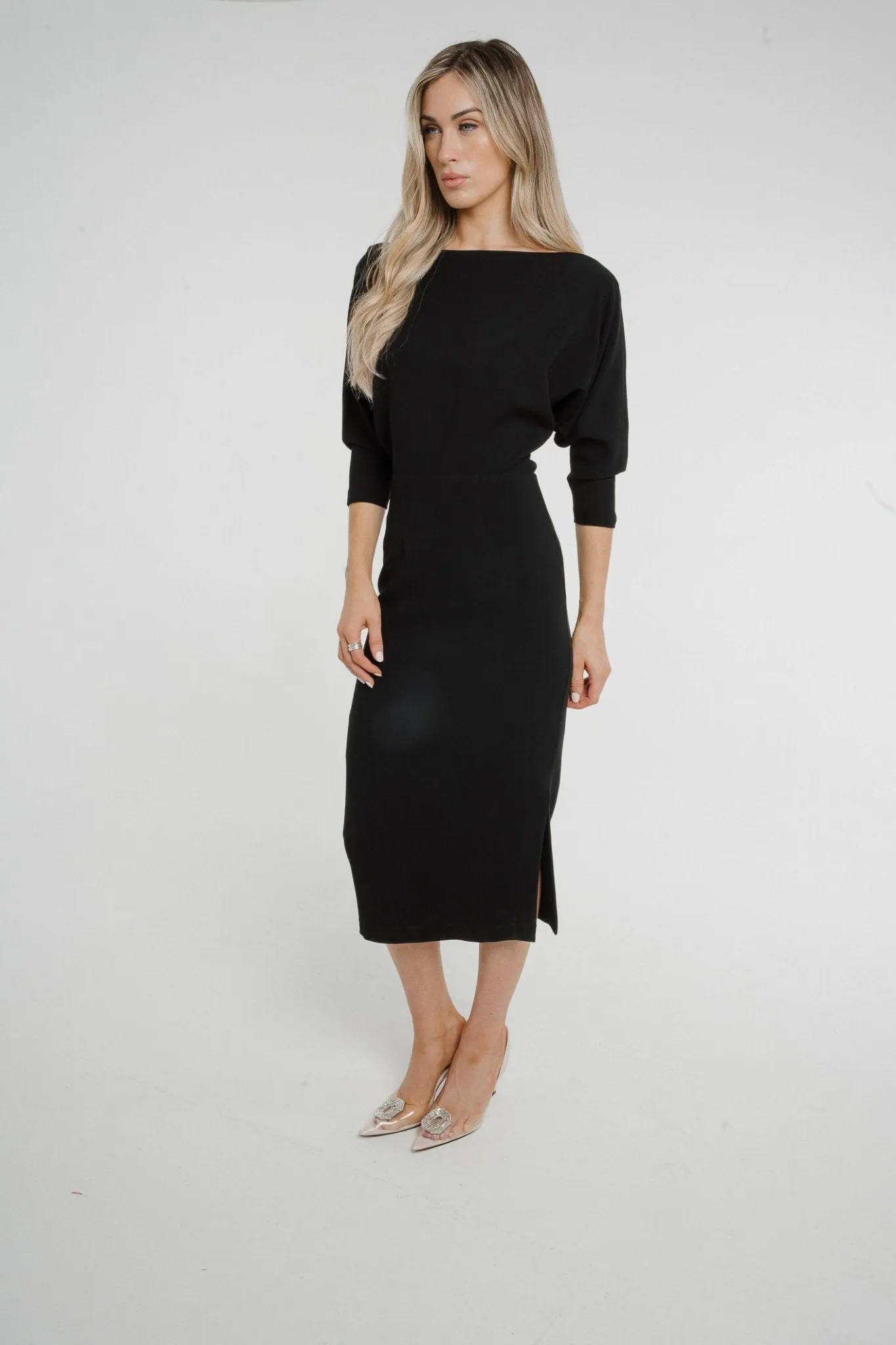 Alana Off Shoulder Midi Dress In Black