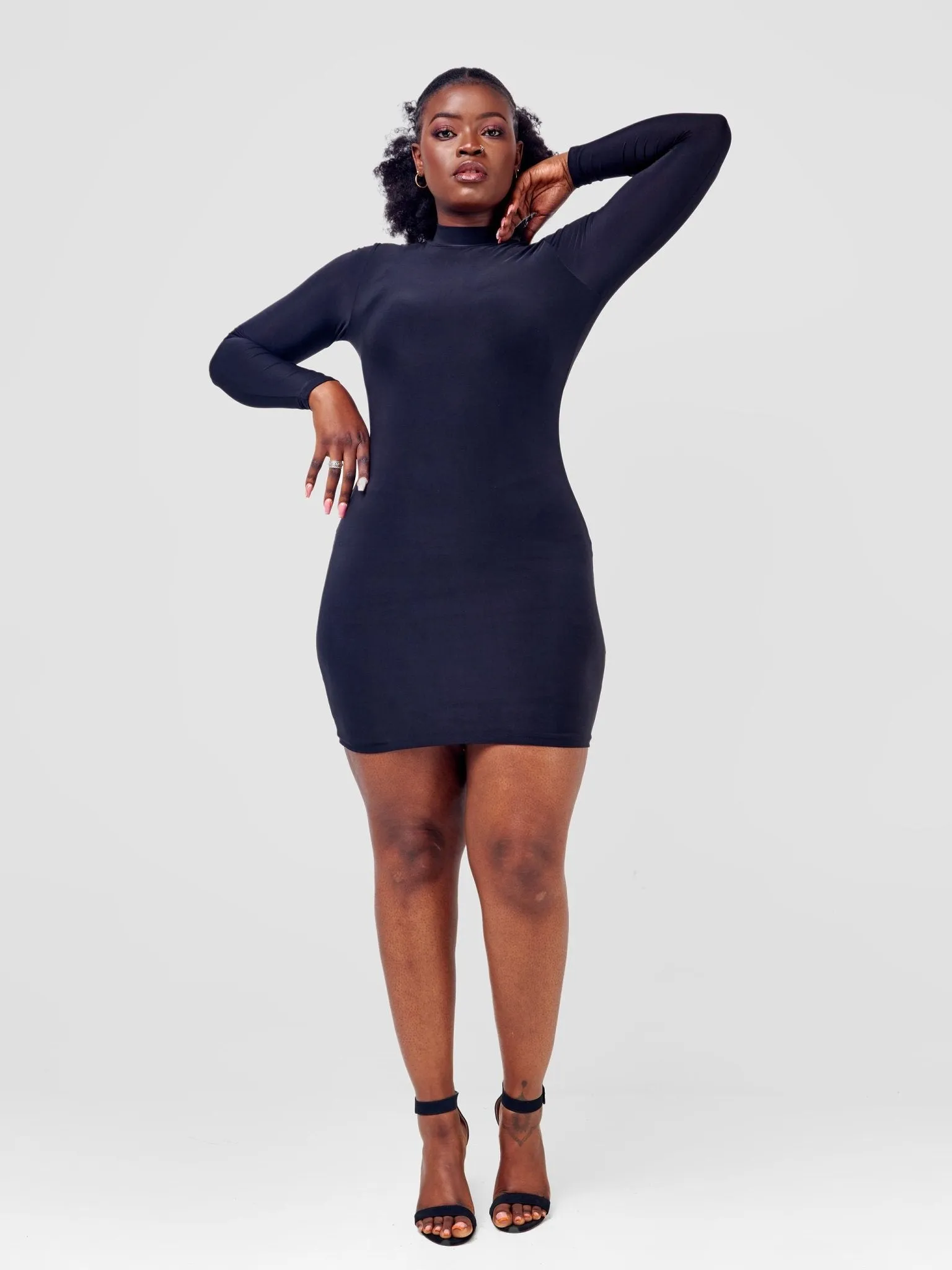 Anika Long Sleeve Mock Neck Double Layered Mini Dress - Black