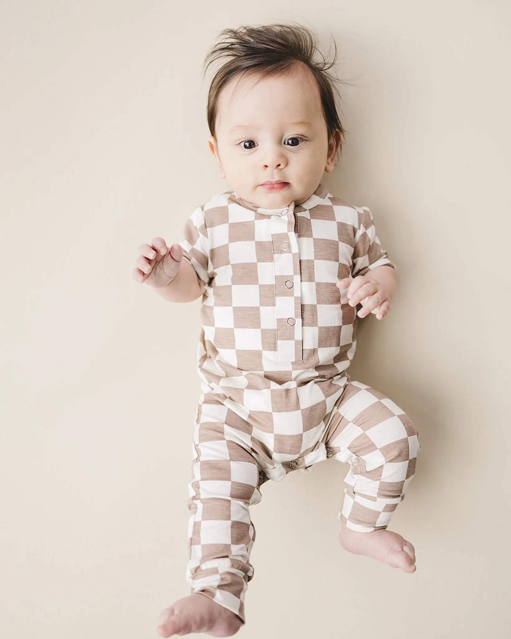 Bamboo Checkered Jumpsuit | Latte