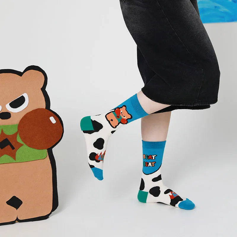 Beligogo 4 Stylish & Comfy Bear Crew Socks for Youth