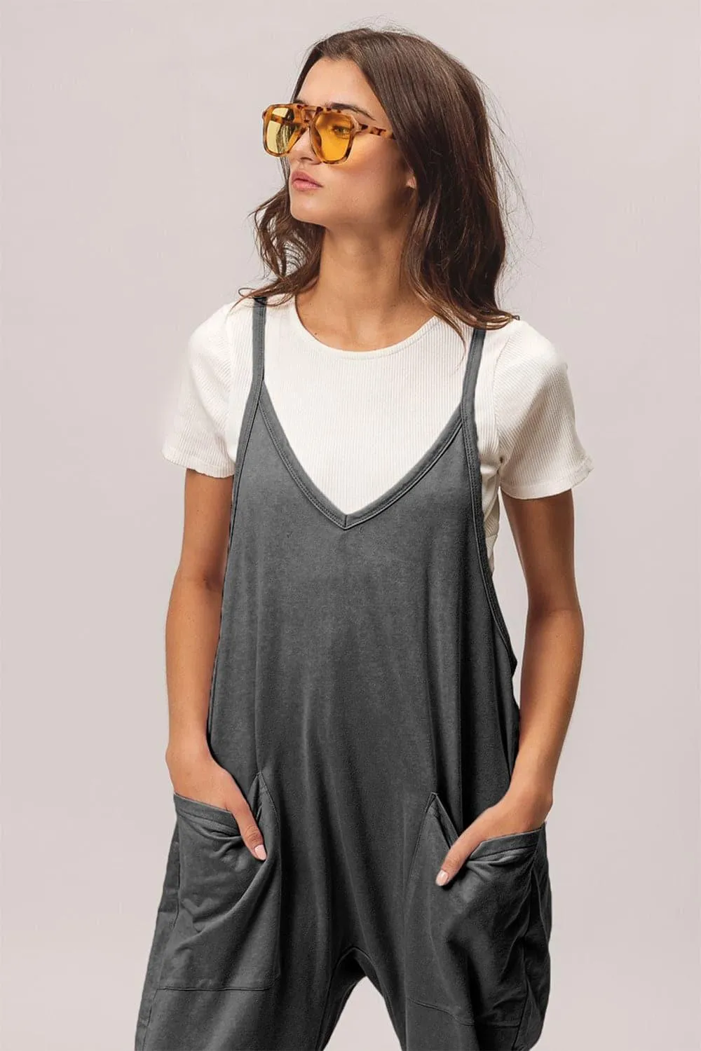 BiBi Washed Sleeveless Overalls with Front Pockets