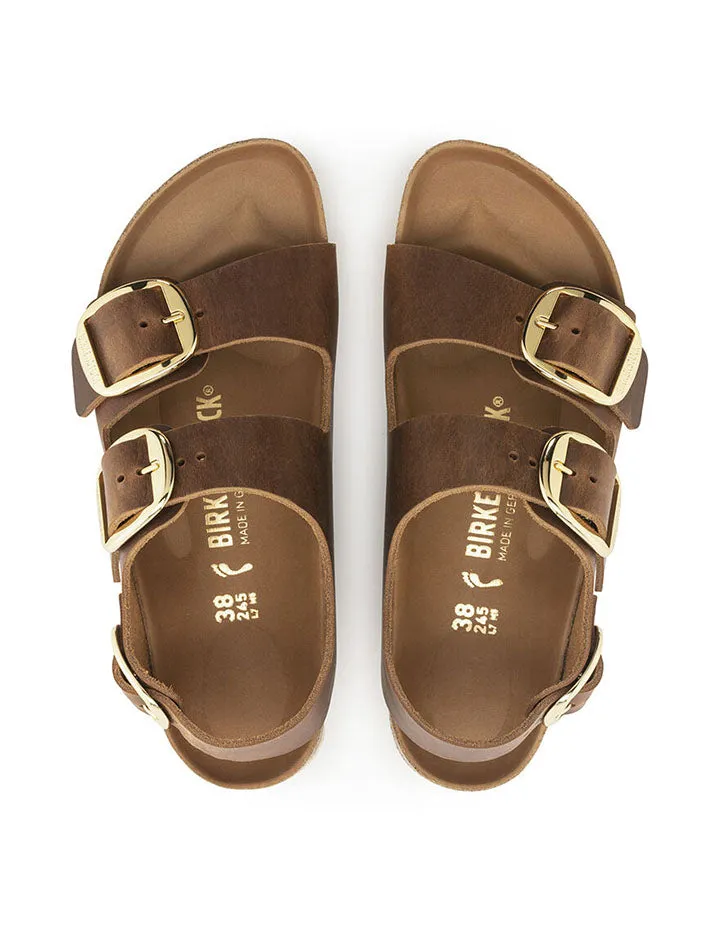 Birkenstock Milano Big Buckle Narrow Sandal Oiled Leather Cognac