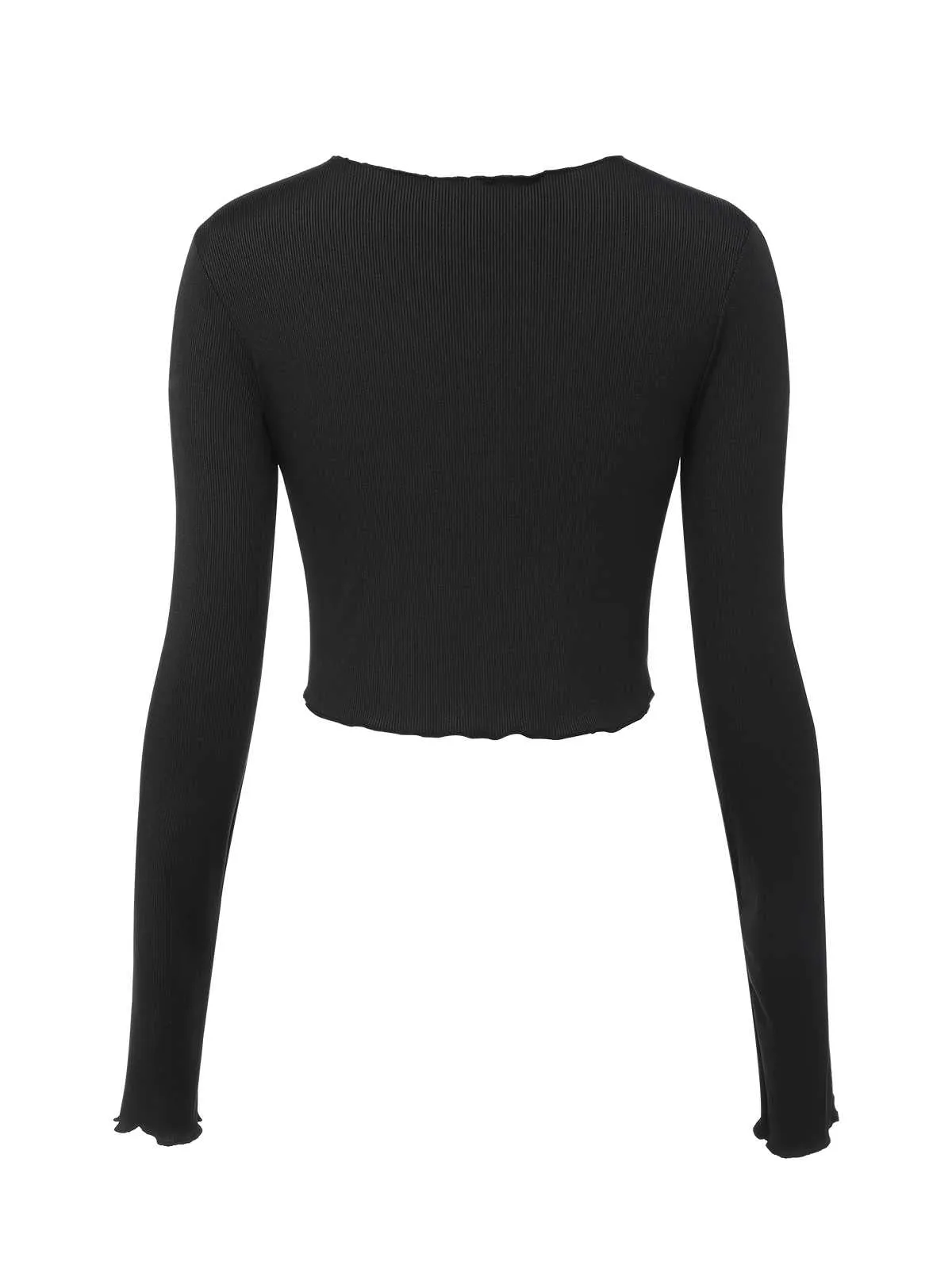 Black 1960s Cropped Long Sleeve Top