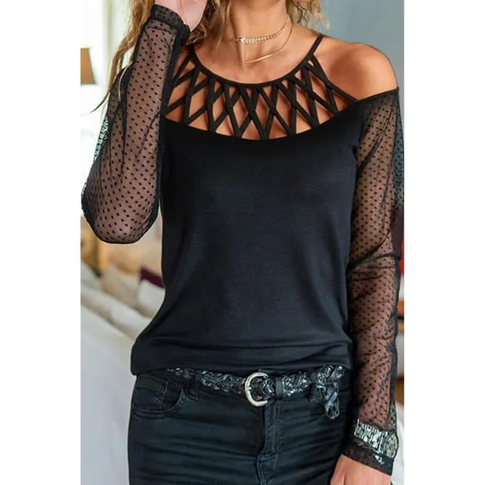 Black Cage Neck Top