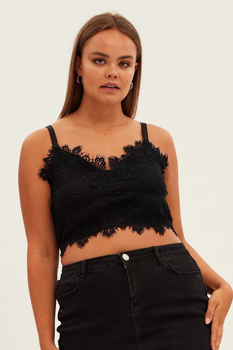 Black Crop Top Sleeveless Lace