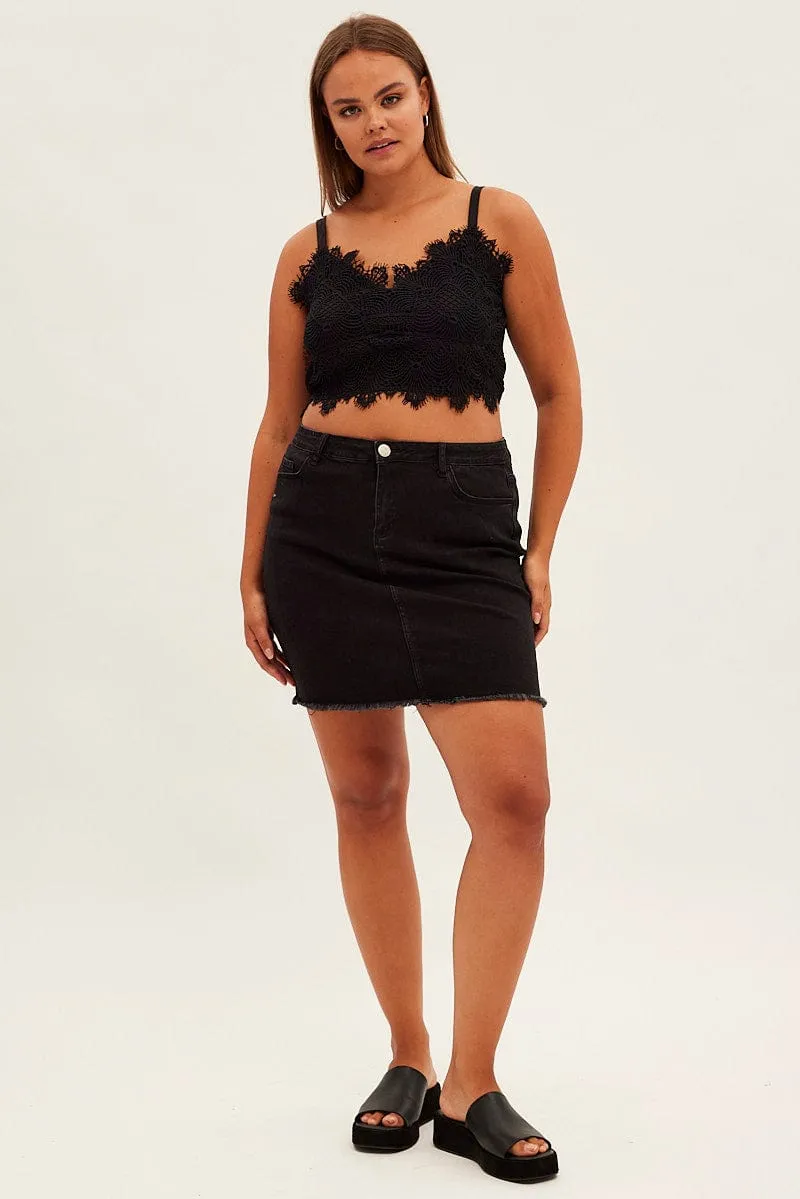 Black Crop Top Sleeveless Lace