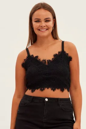 Black Crop Top Sleeveless Lace