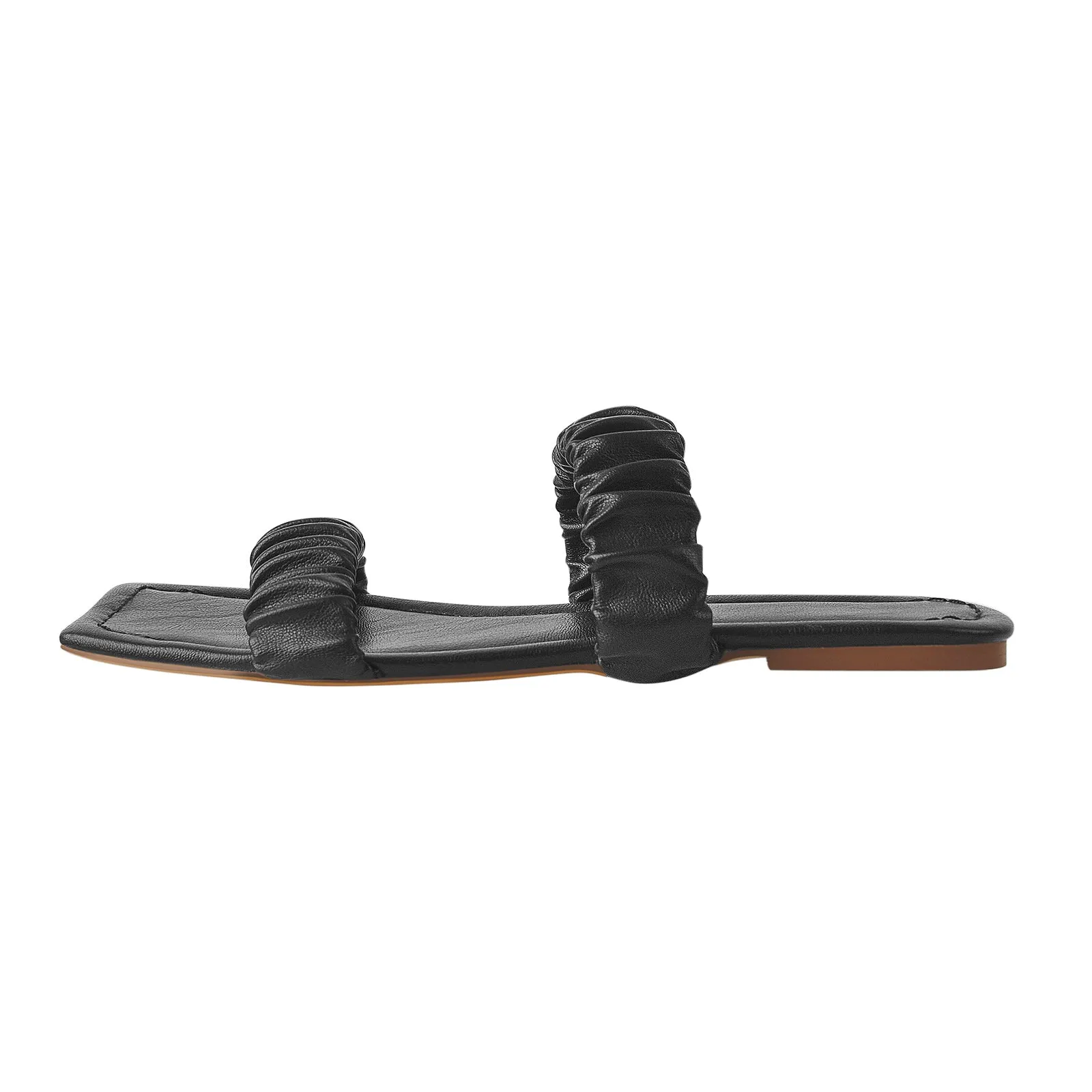 Black Elastic Flat Sandals Mules