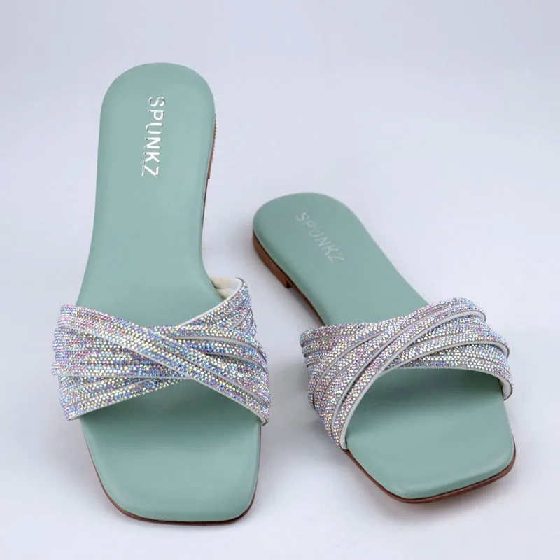 Blinky Rhinestone Cross Straps Fancy Flats