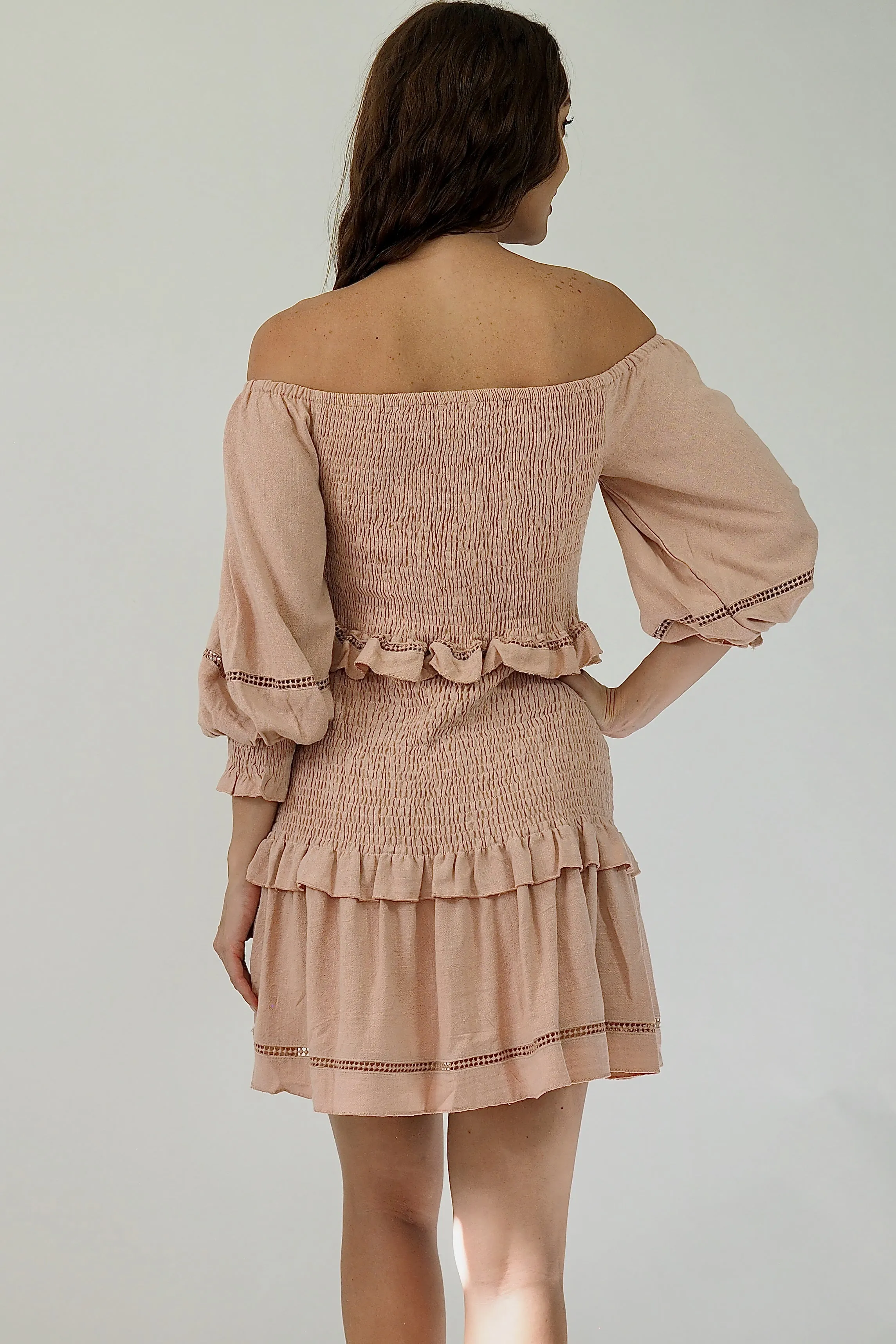 Bronte Off Shoulder Dress - Dusty Pink