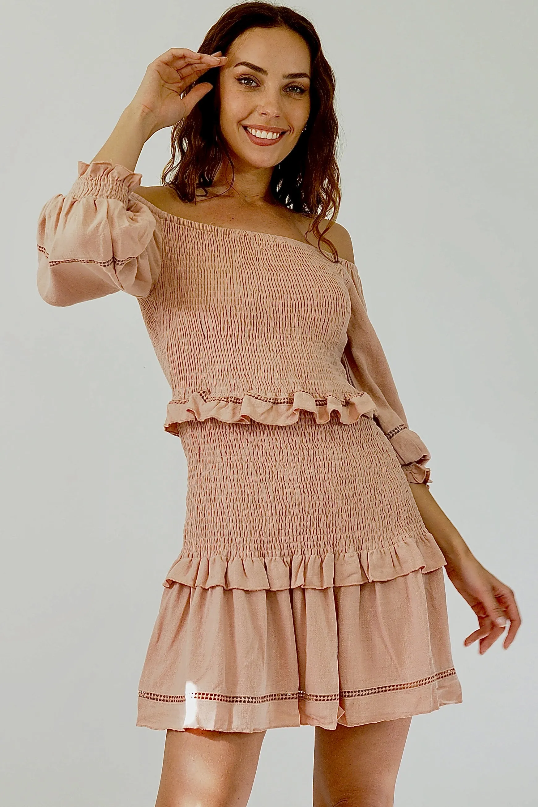 Bronte Off Shoulder Dress - Dusty Pink