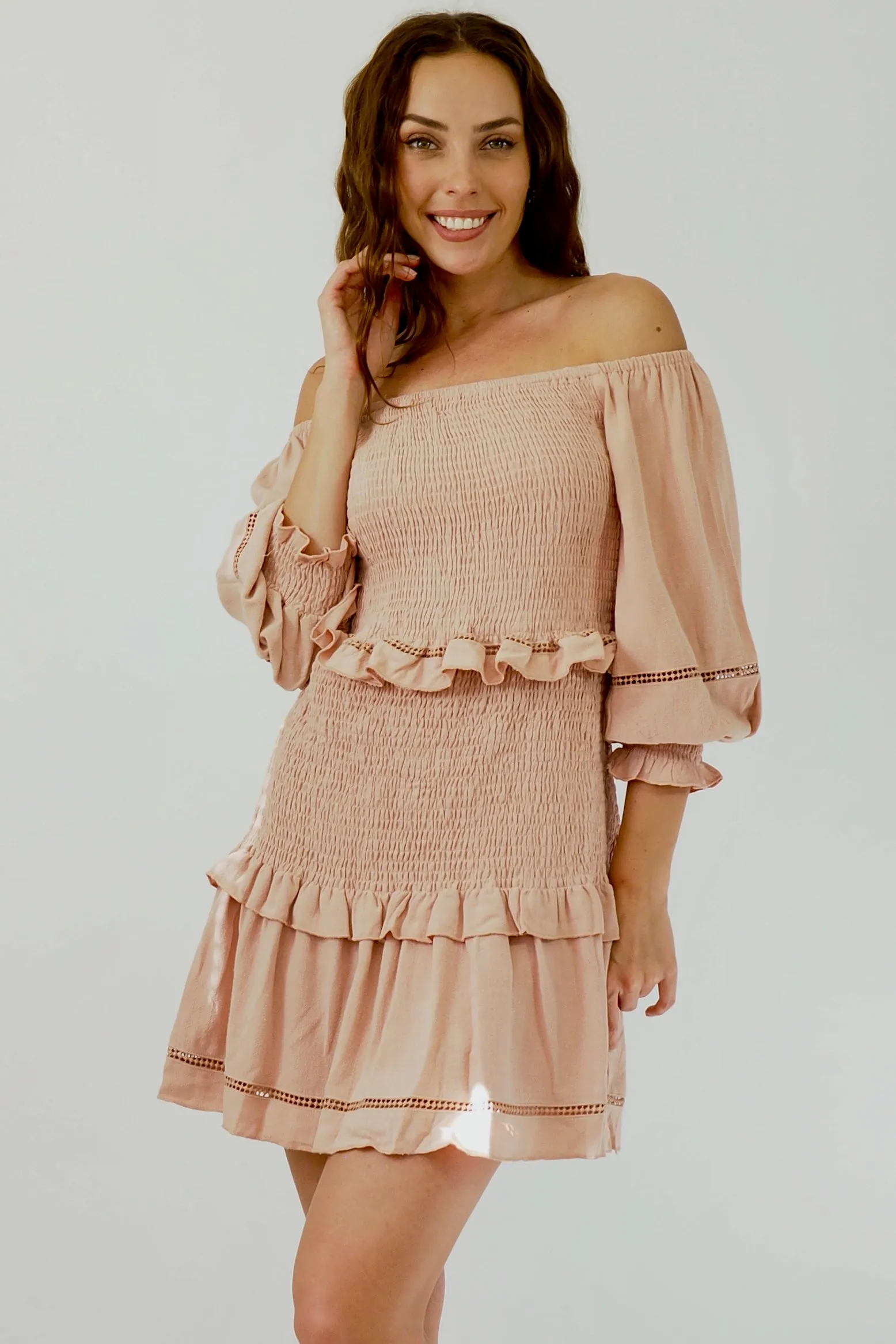 Bronte Off Shoulder Dress - Dusty Pink