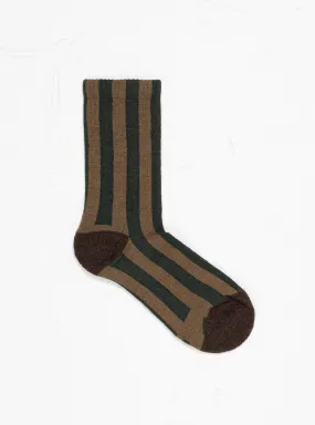 Buren Wool Sporty Crew Socks Olive Stripe