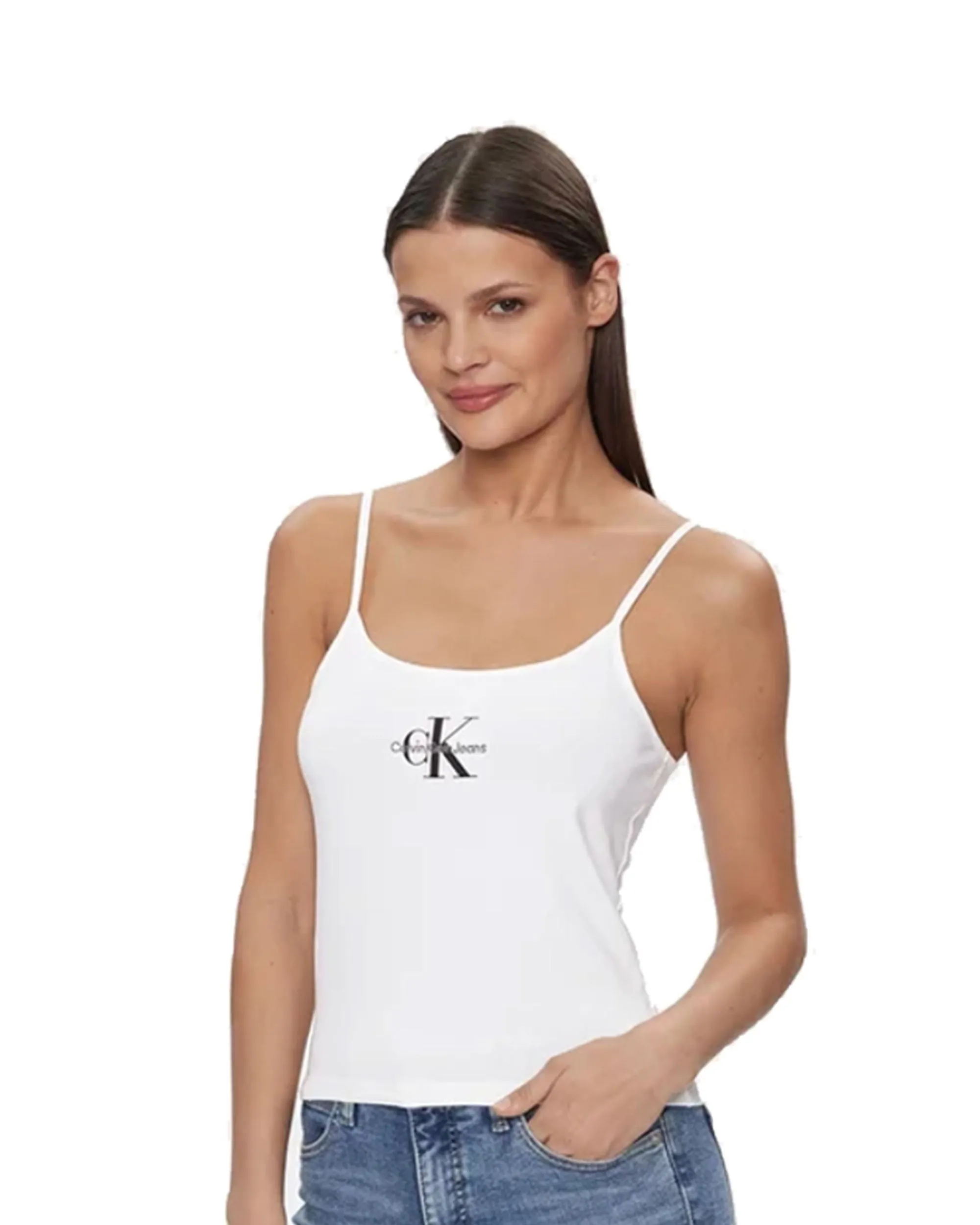 Calvin Klein Monologo Strappy Tank Top Bianco