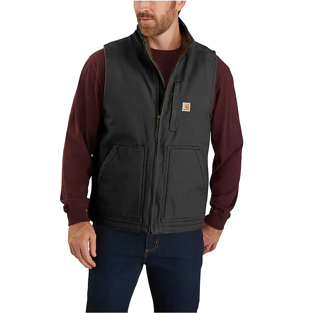 Carhartt Men's Loose Fit Washed Duck Sherpa-Lined Mock-Neck Vest