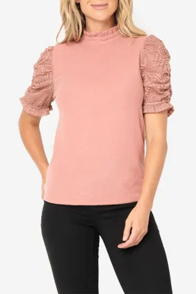 Cinched Lace Sleeve Knit Top