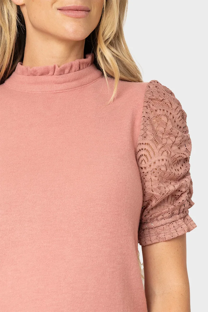 Cinched Lace Sleeve Knit Top