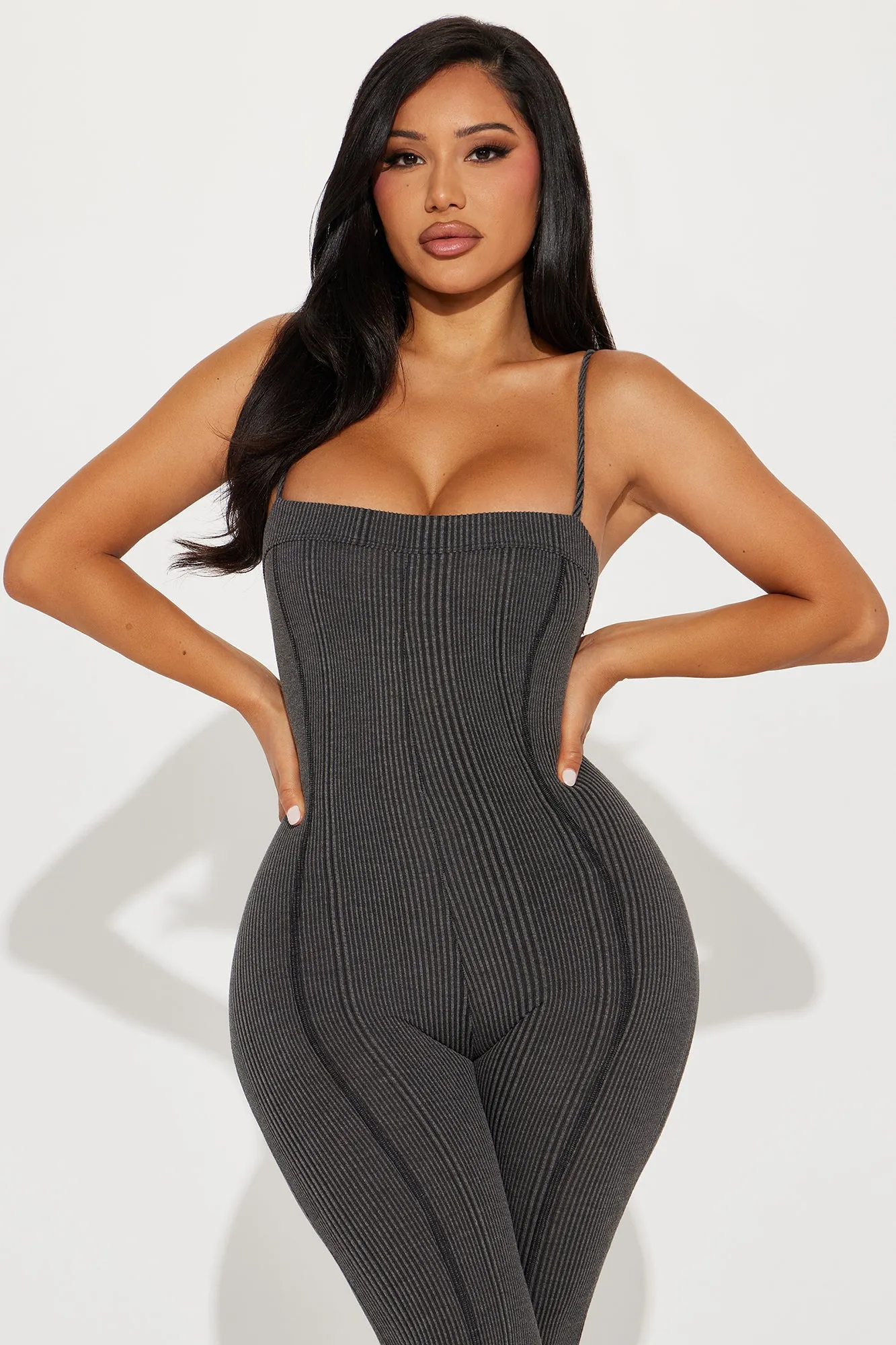 Cobi Ribbed Jumpsuit - Charcoal