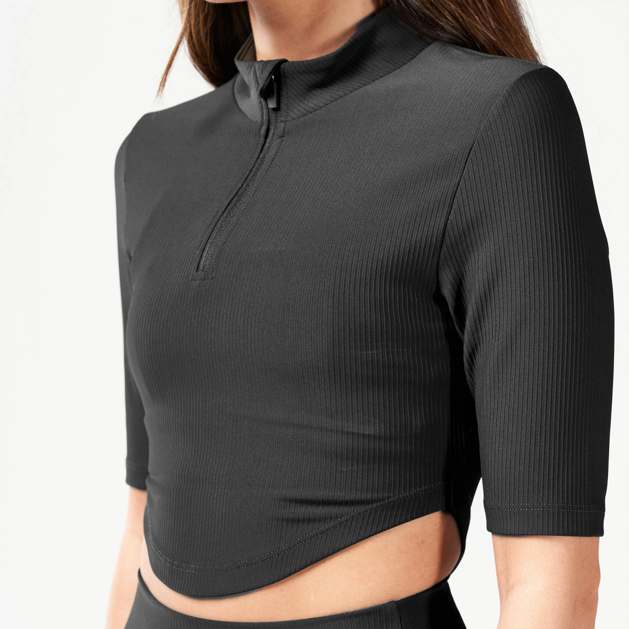 Code Ribbed Crop Top - Black