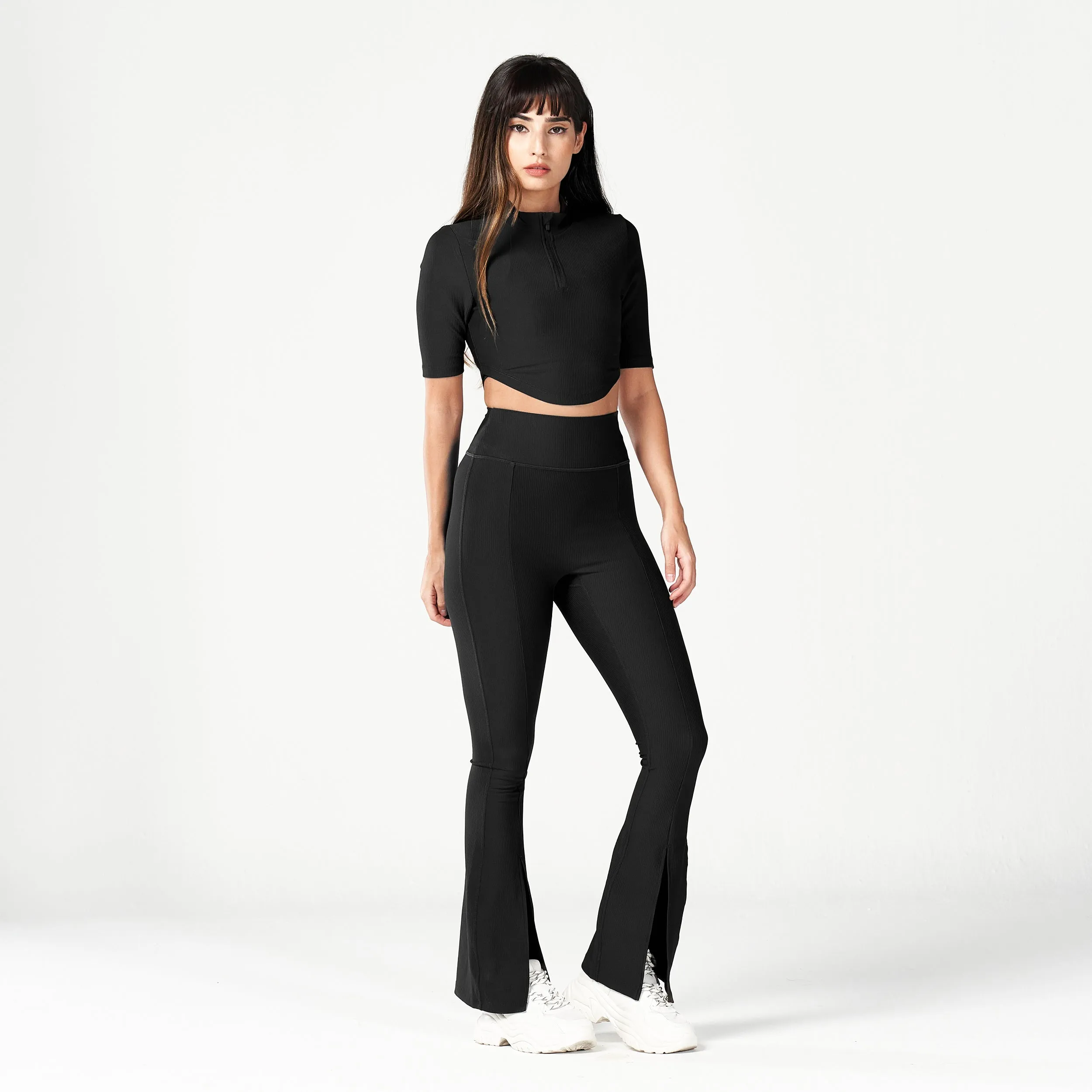 Code Ribbed Crop Top - Black