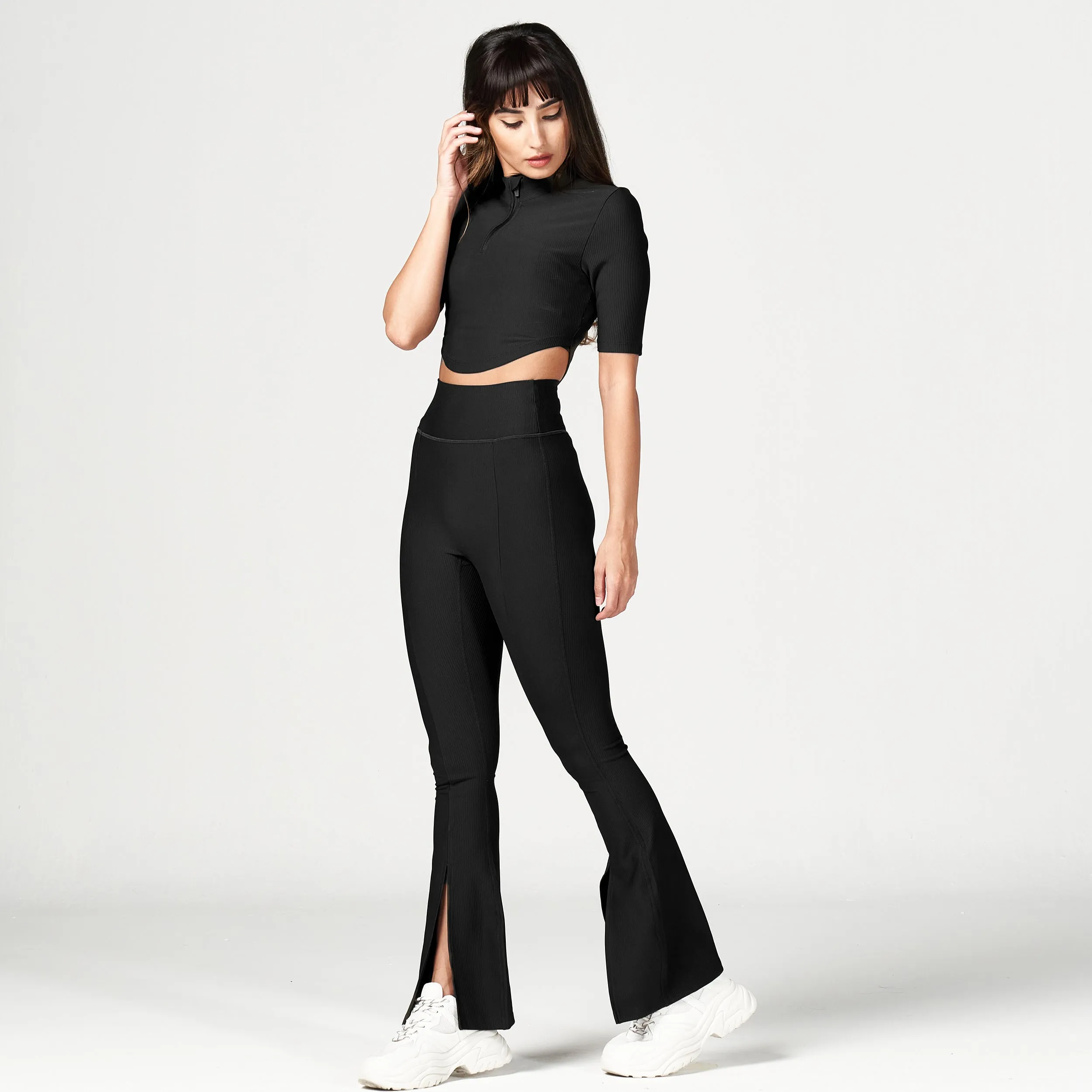 Code Ribbed Crop Top - Black