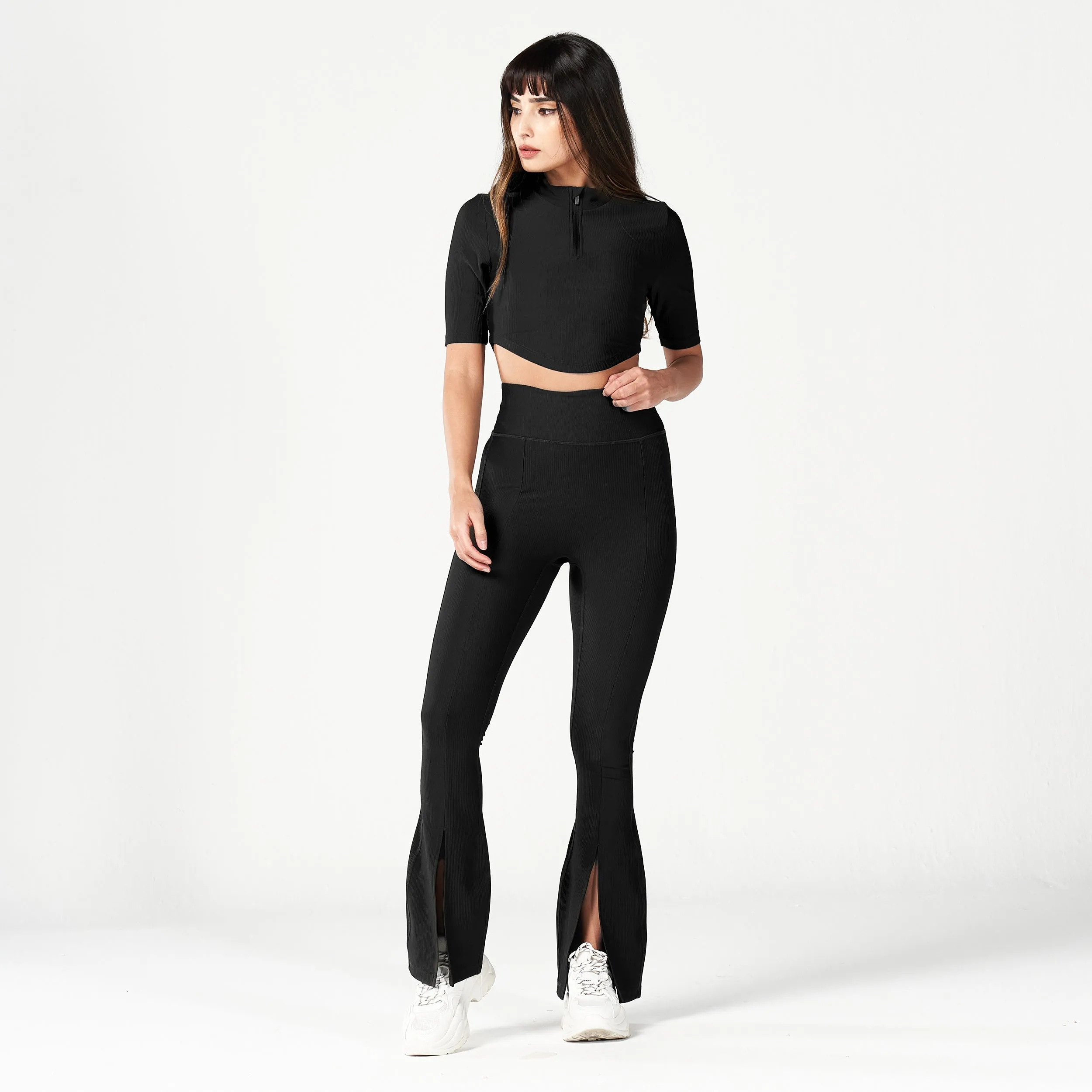 Code Ribbed Crop Top - Black