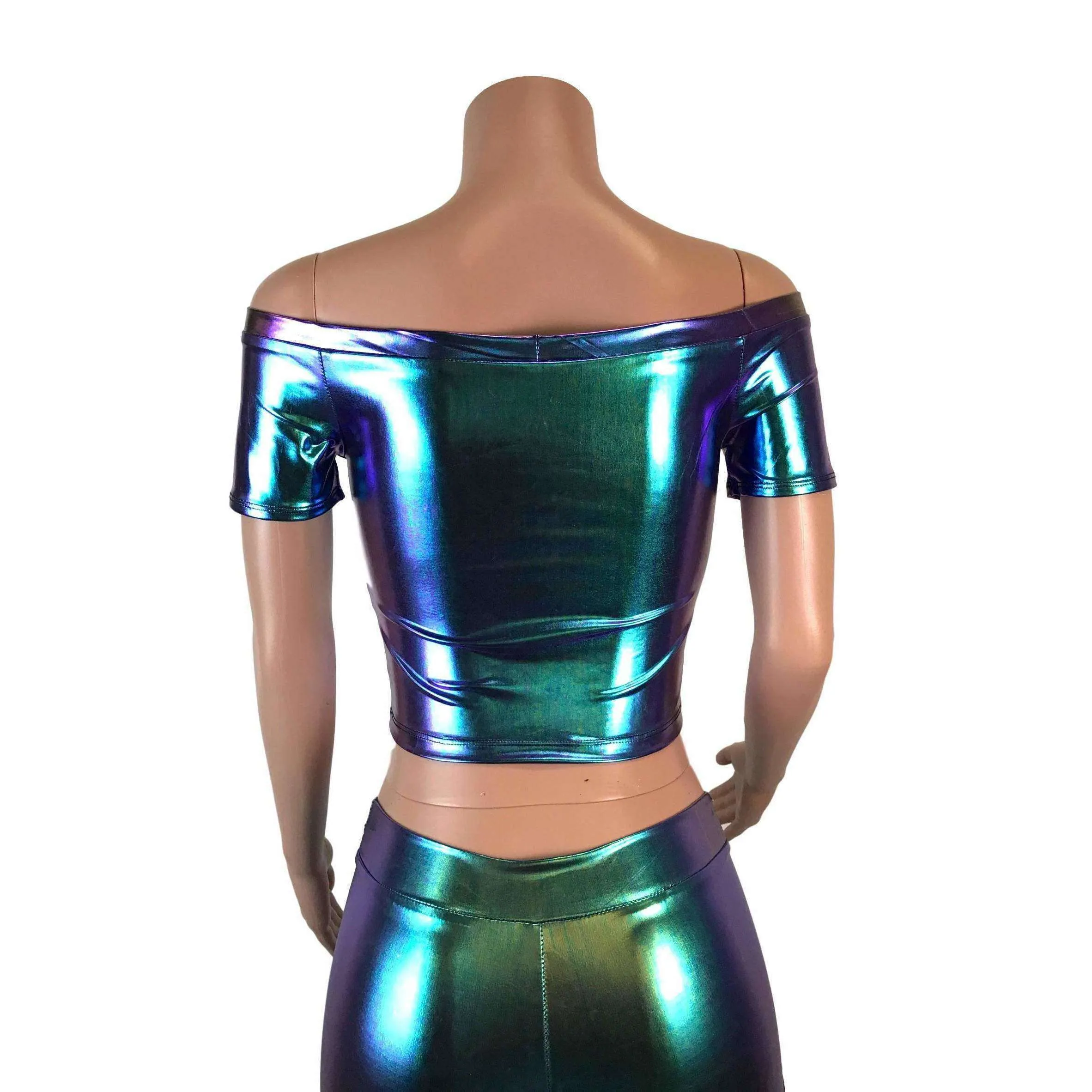 Cold Shoulder Keyhole Top - Oil Slick Holographic