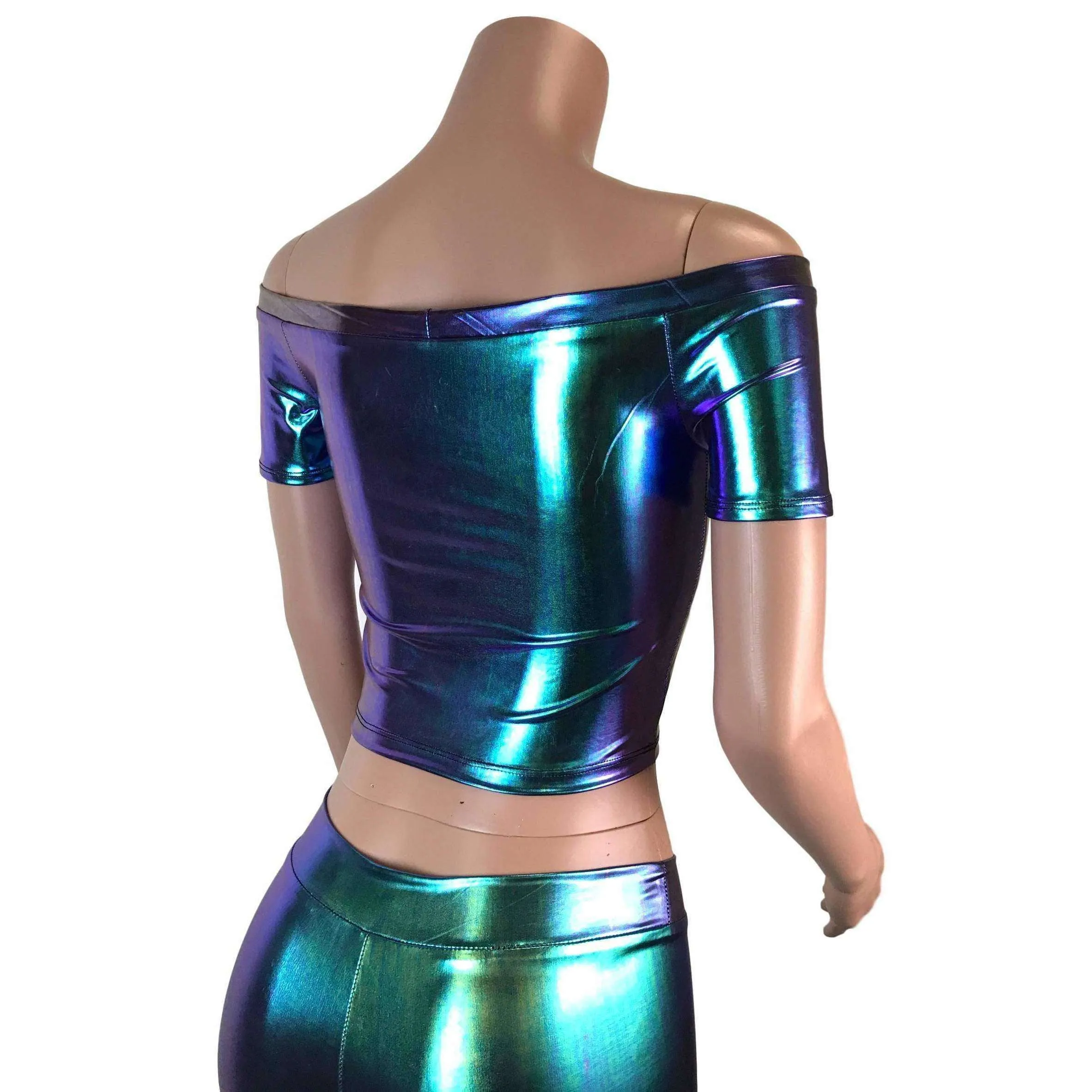 Cold Shoulder Keyhole Top - Oil Slick Holographic