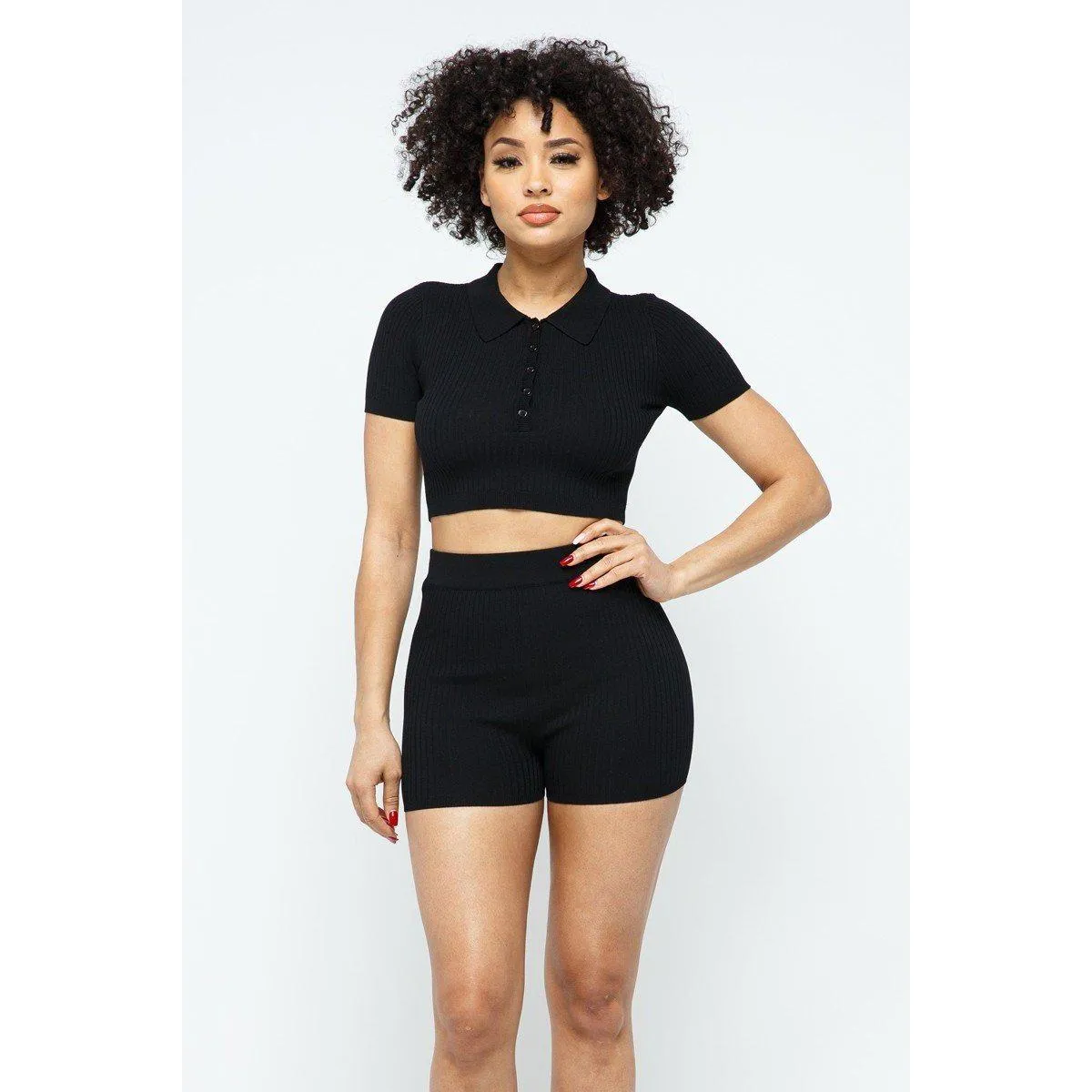 Collar Crop Top   Shorts Set