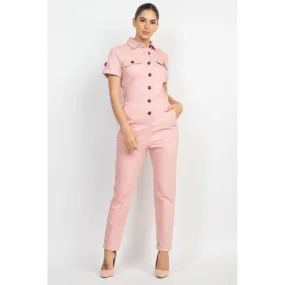 Collared Button-front Jumpsuit