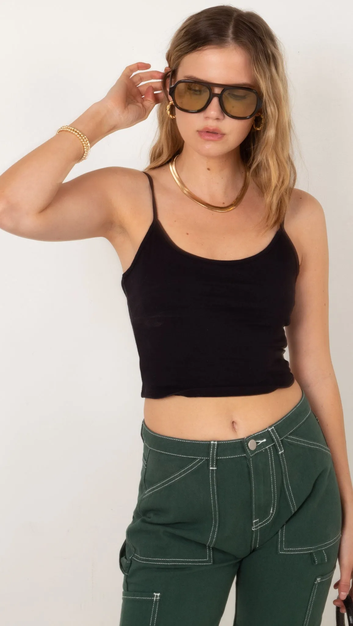 Crop Fitted Spaghetti Strap - Black