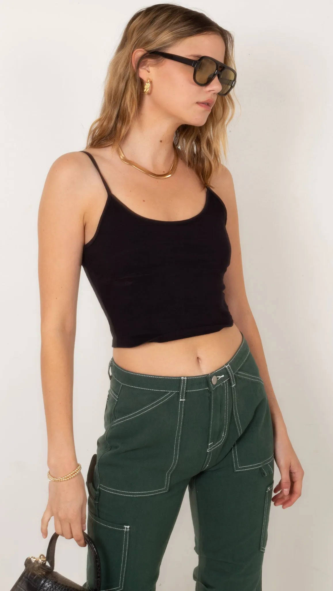 Crop Fitted Spaghetti Strap - Black