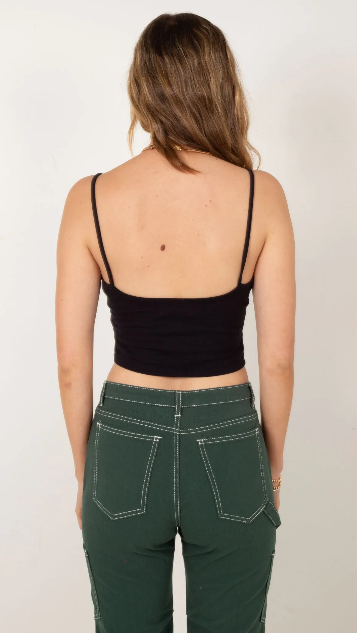 Crop Fitted Spaghetti Strap - Black