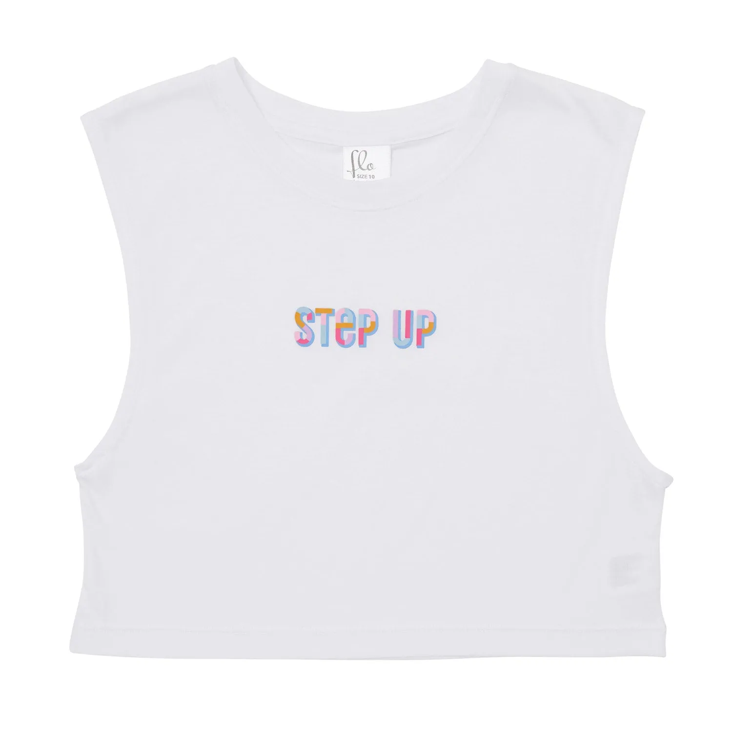 Crop Tank in White with 'Step Up' Print