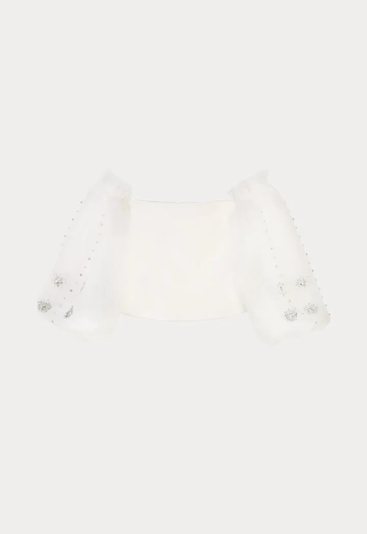 Crystal Embellished Off Shoulder Crop Party Blouse