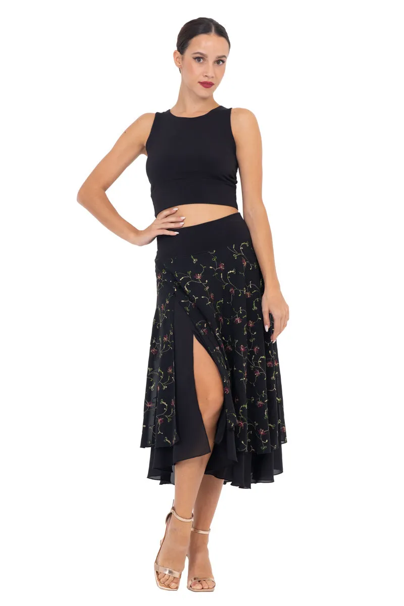 Delicate Floral Embroidered Georgette Two-layer Skirt (L)