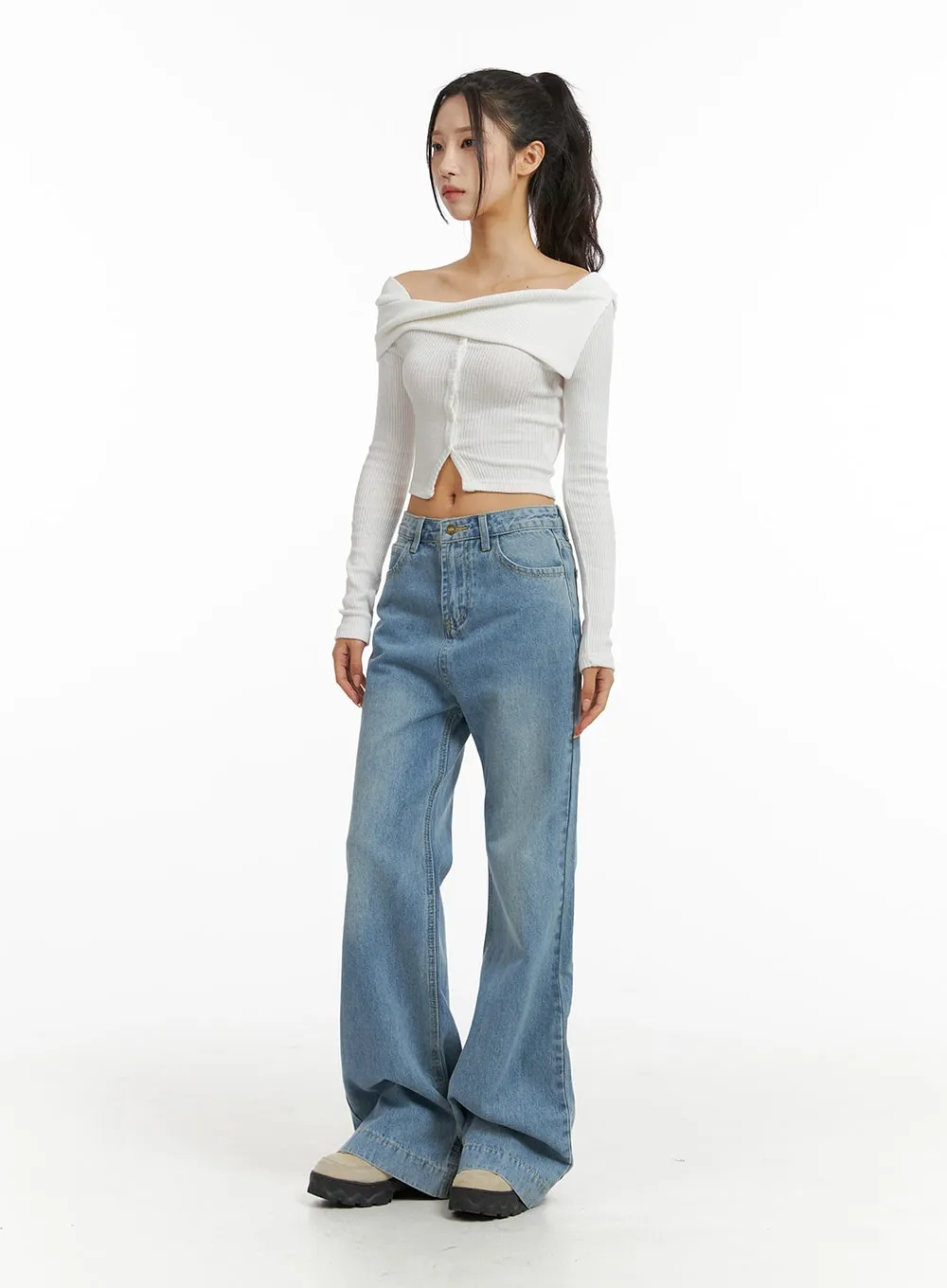 Denim High Waist Wide Leg Jeans CJ409