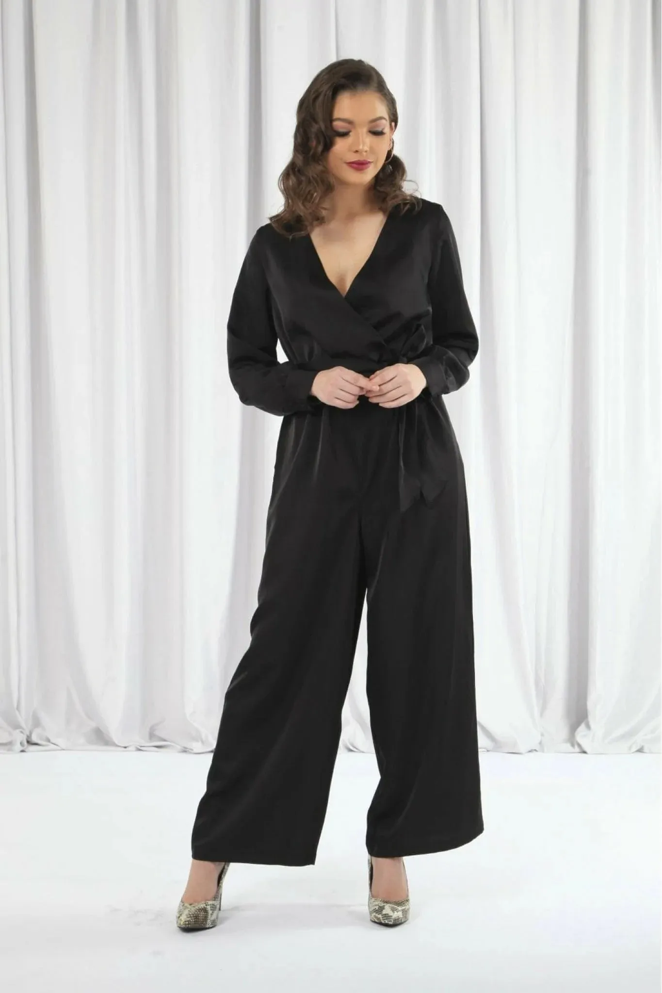 Double Second Lux Satin Wrap Jumpsuit