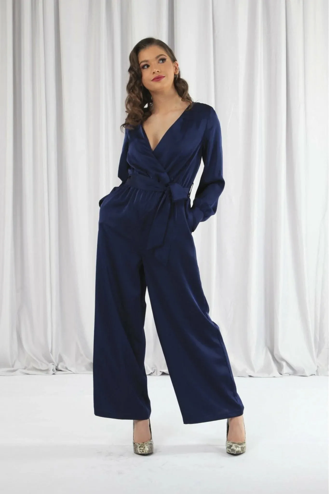 Double Second Lux Satin Wrap Jumpsuit