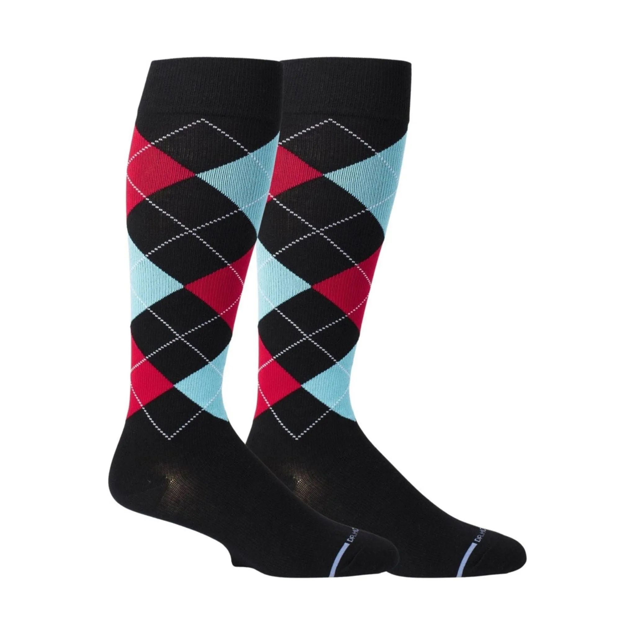 Dr. Motion Women's Compression Argyle Designed Knee High Sock - Black Sky Blue