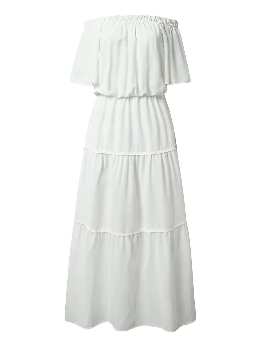 Elegant Off-Shoulder Maxi Dress with Ruffle Detail