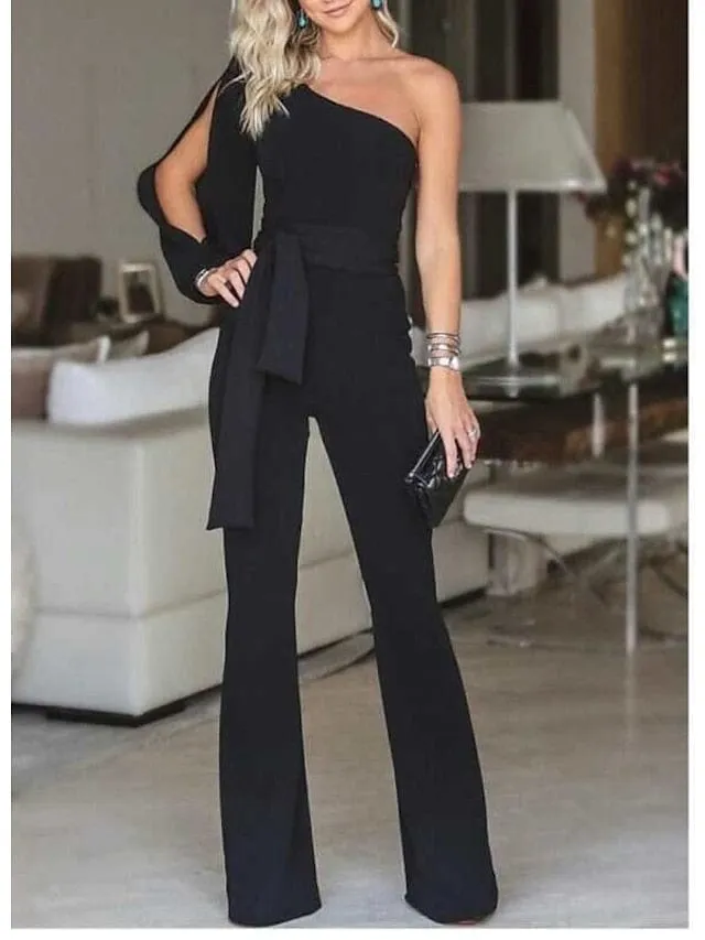 Elegant White Cold Shoulder Jumpsuit with Long Sleeves for Women