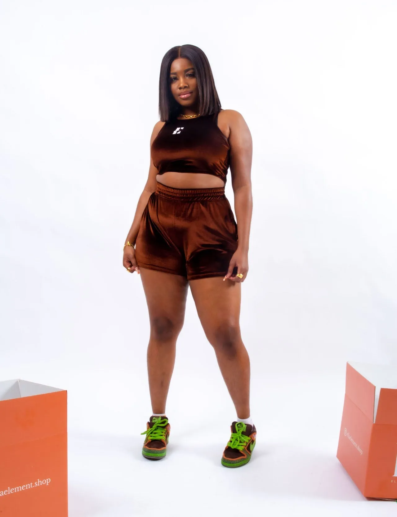 Ella Chocolate Velvet Crop Top and Shorts (Singles)