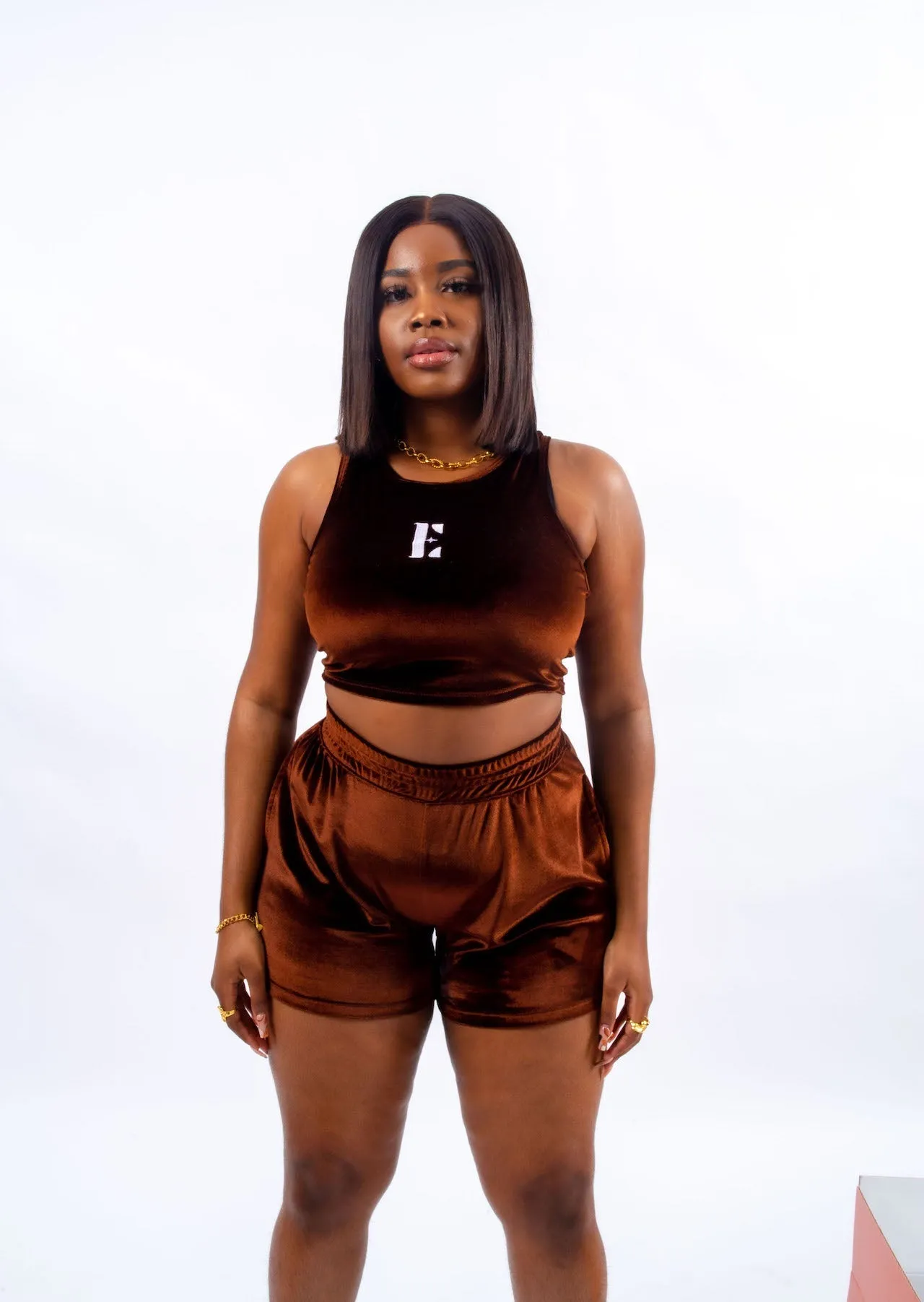 Ella Chocolate Velvet Crop Top and Shorts (Singles)