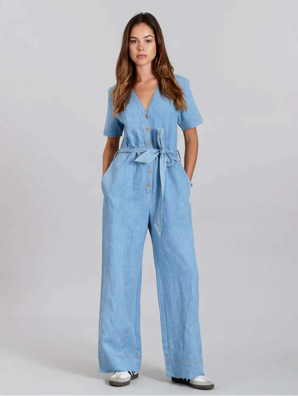 Elouise Women's Organic Cotton & Linen Jumpsuit | Light Wash