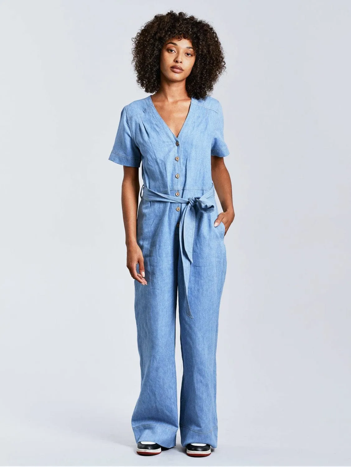 Elouise Women's Organic Cotton & Linen Jumpsuit | Light Wash