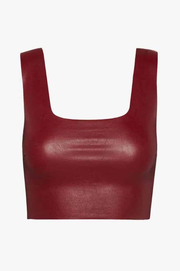 Faux Leather Squareneck Crop Top